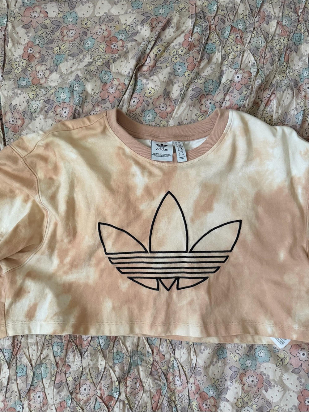 Adidas Peach & Cream Tie-Dye Cropped Tee with Trefoil-xs